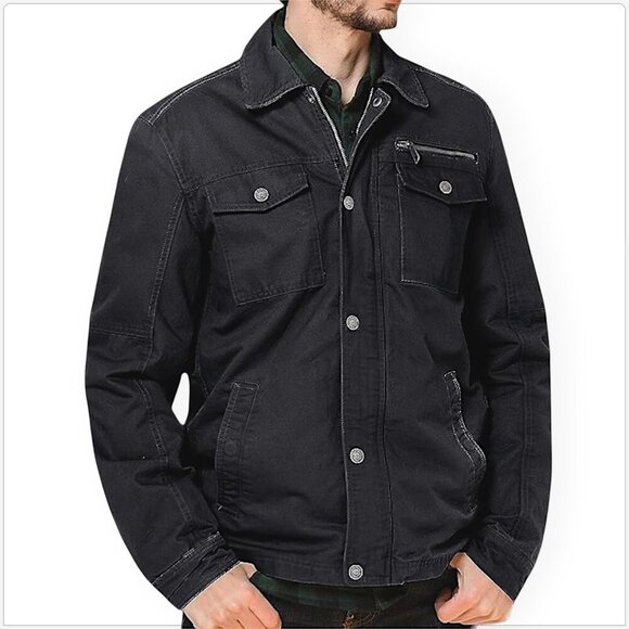 WenVen Men's Charcoal Gray Cotton Military Jacket Lightweight Work Coat NWT L - Picture 1 of 8